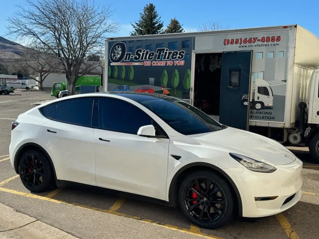 Tesla Model Y tire installation at the customer location